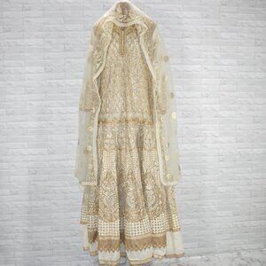 Indian Pakistani Wedding Dress Gown Desi Shaddi with Dupatta Embroidered Gold
